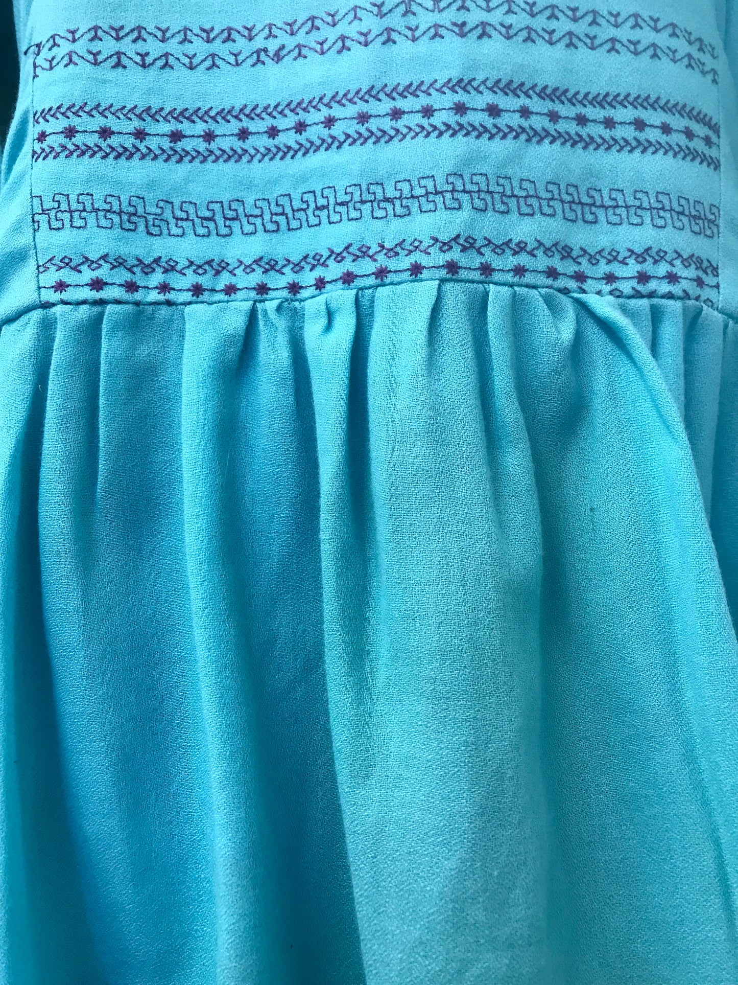 Vintage Retro Turquoise Blue Smock Boho Hippy Top Size S