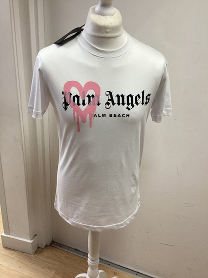 Palm Angels new men’s White with pink motif t-shirt size small BNWT