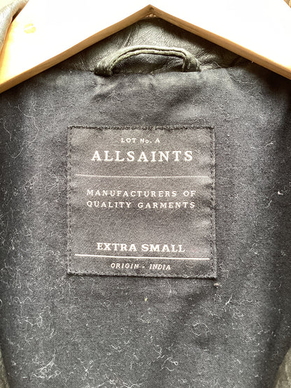 All Saints Grey Leather Jacket UK Size XS
