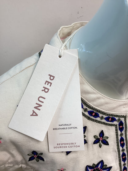 BNWT Per Una from M&S Women’s 100% Cotton Shirt - Cream with blue and pink flowers, Size UK10