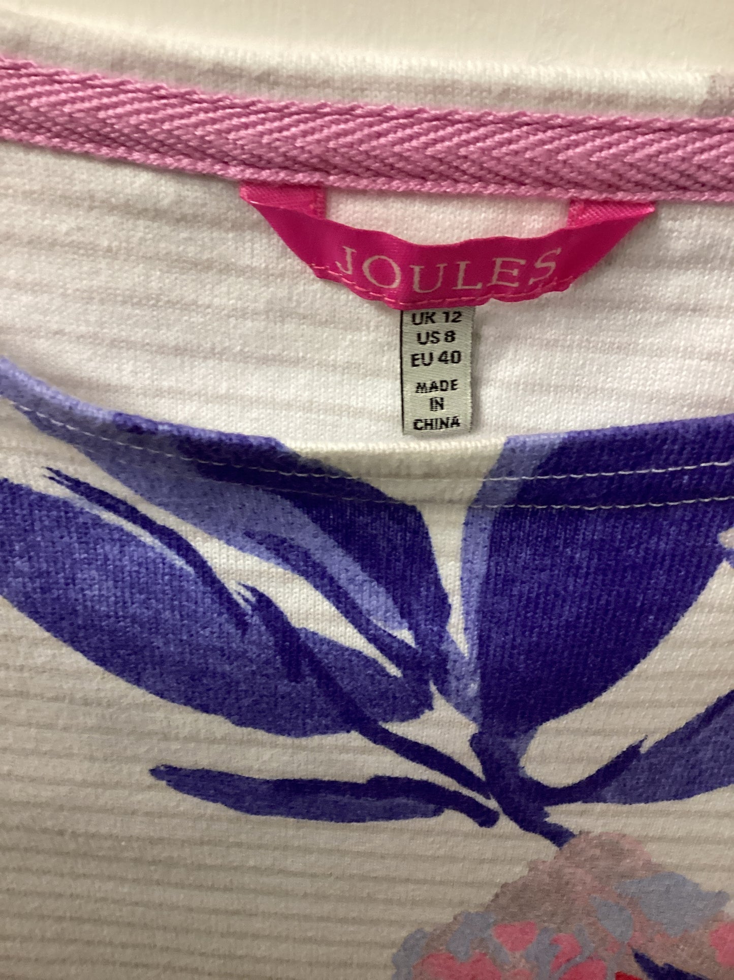 Joules White Floral Pattern Short Sleeve Dress Size UK 12