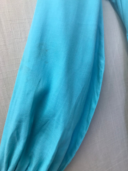 Vintage Retro Turquoise Blue Smock Boho Hippy Top Size S