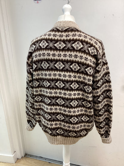 Vintage Fair Isle Shetland Mens size medium Brown/beige design 100% wool