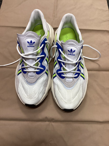 Adidas Osweego Size 10.5 Trainers in White with Blue and Neon Green Trims