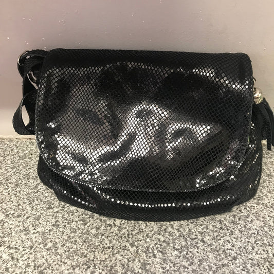 Moda in Italia Leather Black Faux Snakeskin Handbag