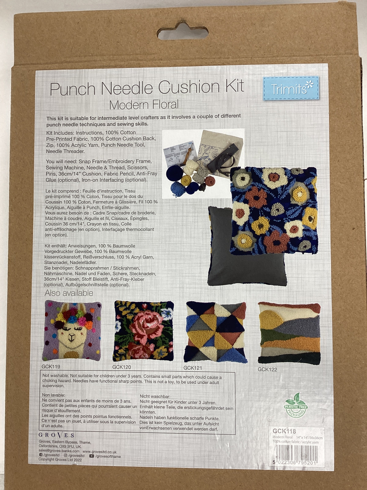 Punch Needle Cushion Kit  by Trimits modern floral design