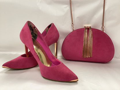 Ted Baker High Heels size UK4 and matching bag. Pink with Rosegold accents