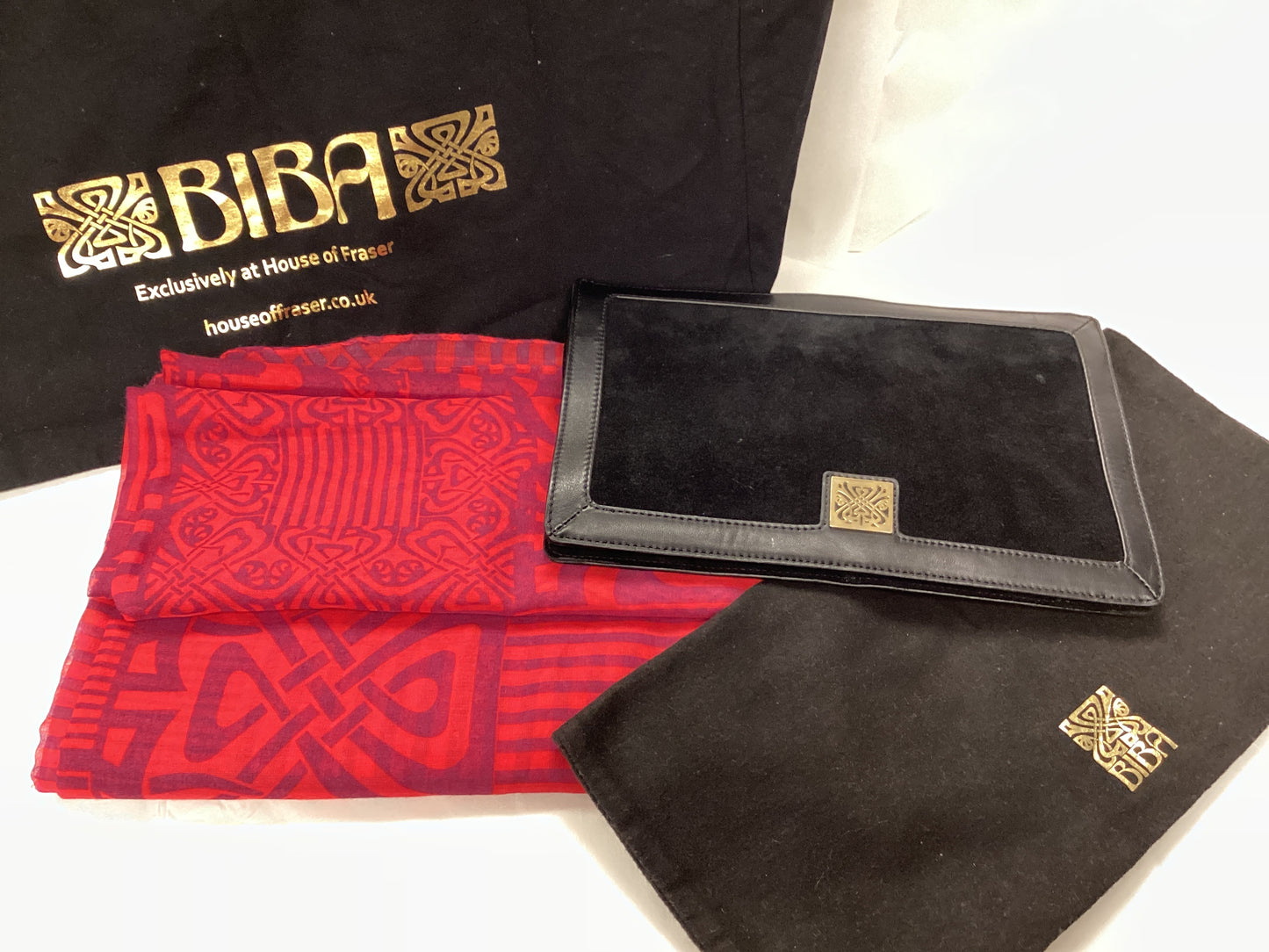 BIBA The Definitive Range Desirable Bundle, Tote bag, Large Scarf Wrap, Clutch Bag and slip cover, in Excellent Condition