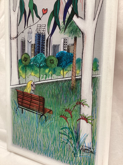 BNWT Kerri Blades, Facing West, Handworked Print on Canvas