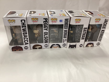 New mixed bundle Funko Pops - Jackie Kennedy (47), Batman (144), Peggy Olson (909), Glow in the Dark Wonder Woman (423), Chewbacca (195)