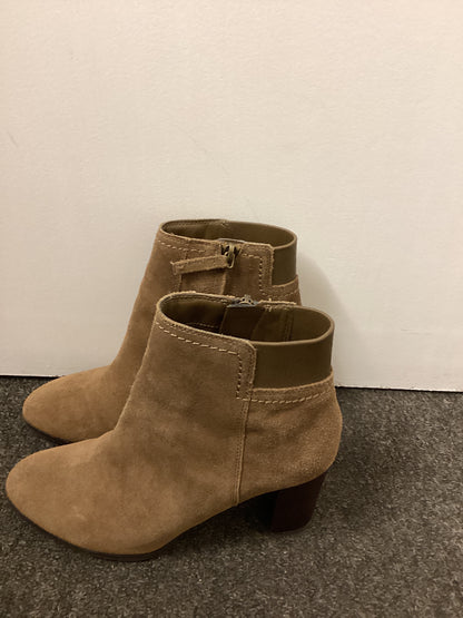 M&S Brown Suede Leather Heeled Boots Size UK 4