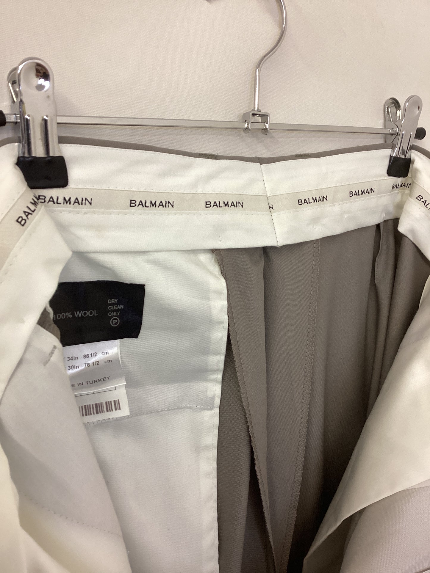 Balmain Paris Suit - Light Mushroom, 100% Fine Wool - Jacket: Size 40 Short, Trouser: 34 Inch Waist, 30 inch inside
