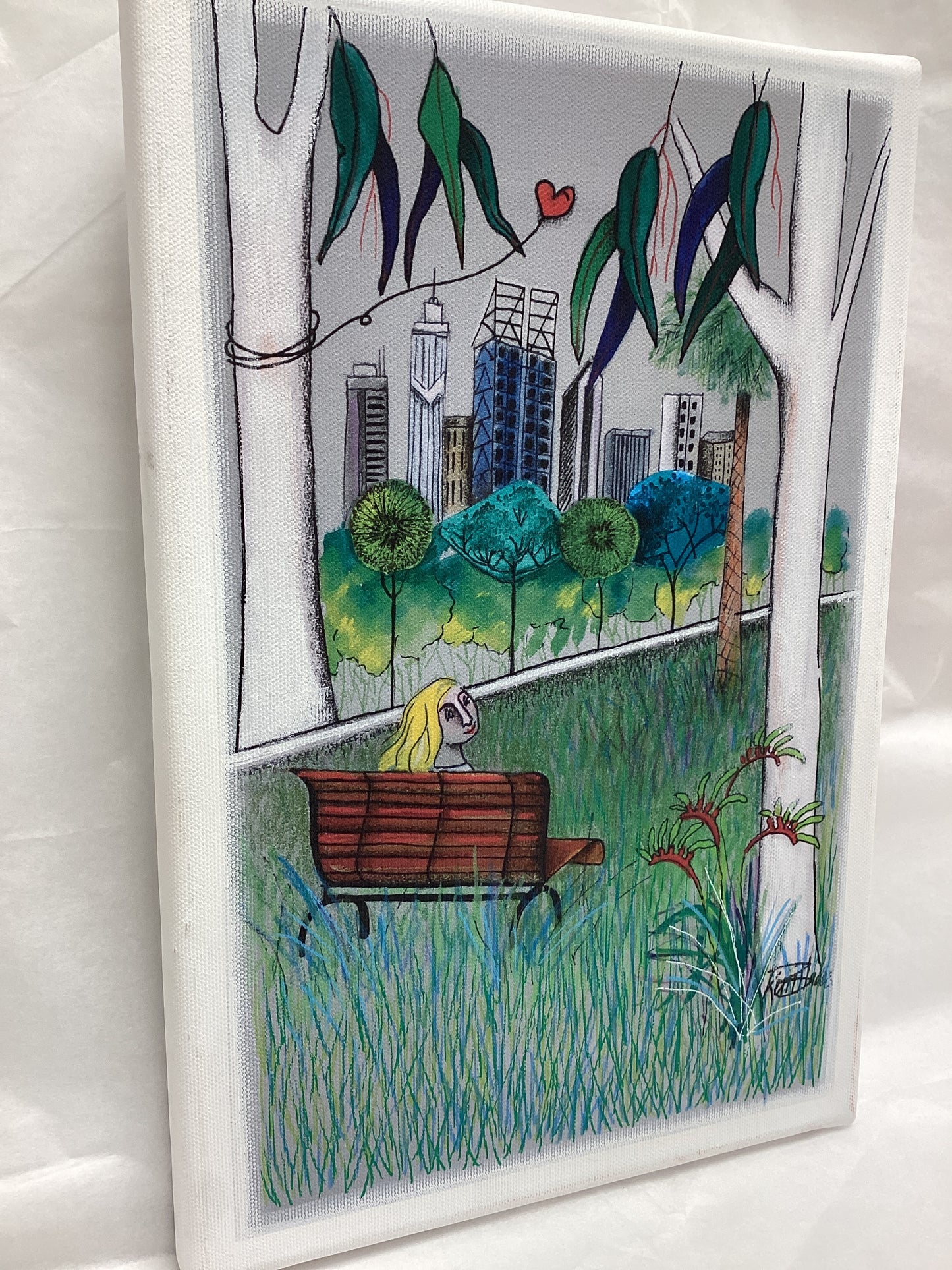 BNWT Kerri Blades, Facing West, Handworked Print on Canvas