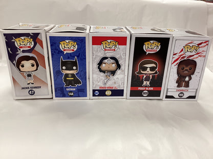 New mixed bundle Funko Pops - Jackie Kennedy (47), Batman (144), Peggy Olson (909), Glow in the Dark Wonder Woman (423), Chewbacca (195)