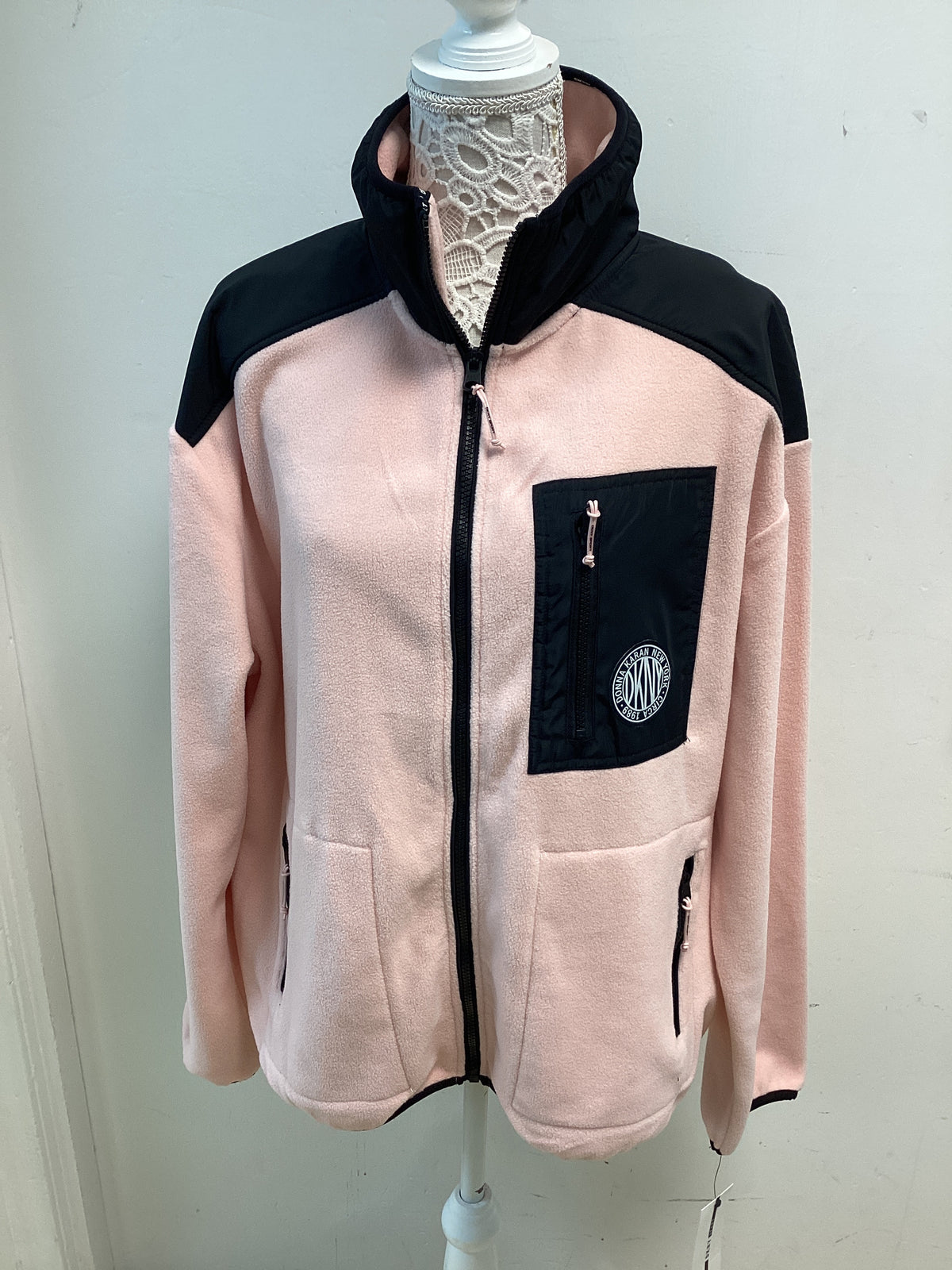 BNWT- DKNY Ladies Sports zip up jacket Pink (Rosewater) with Black trim size Large (Copy)