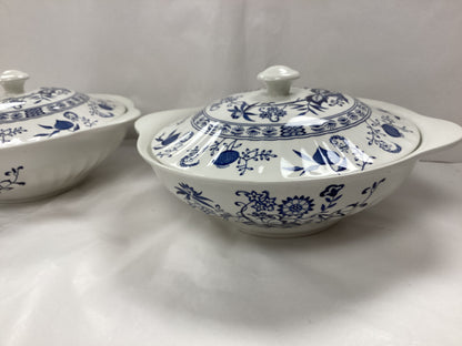 Blue Nordic English Ironstone Bowls with Lids Set of 2, 10inchesX8inches