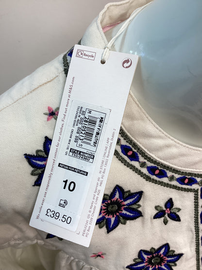 BNWT Per Una from M&S Women’s 100% Cotton Shirt - Cream with blue and pink flowers, Size UK10