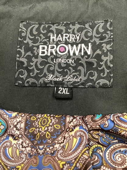 Harry Brown Black Label men’s Single Breasted Black Floral lined waterproof Trench Raincoat size XXL