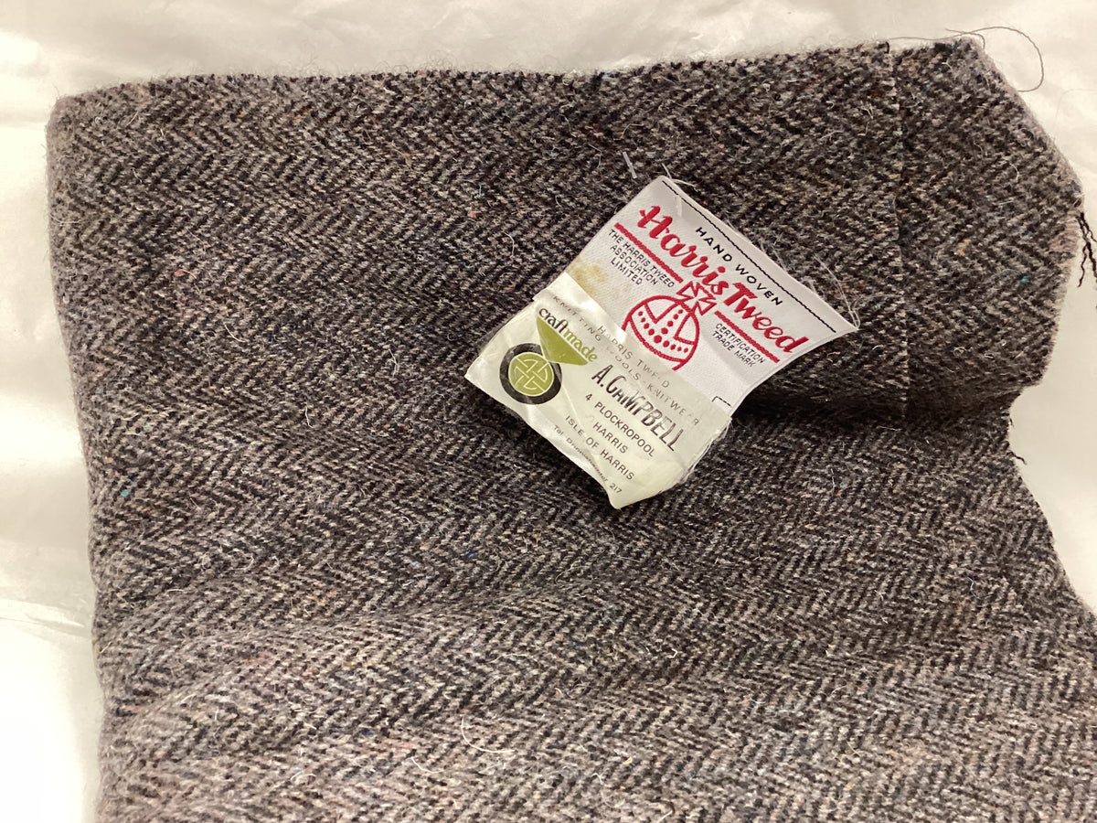 New Harris Tweed fabric 5yards x 29 inches Brown herringbone with colour flecks & original weaver and Brand labels