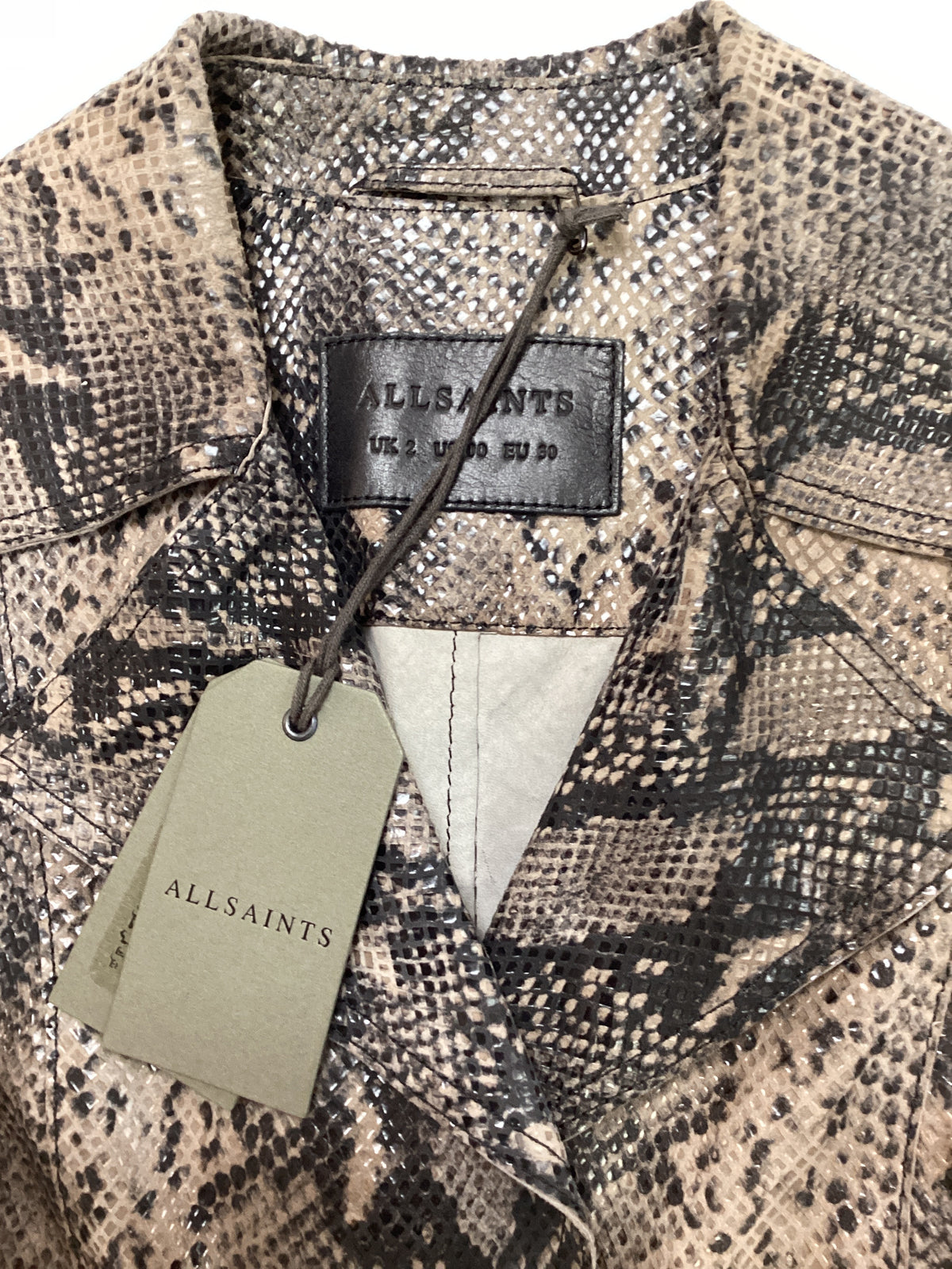 BNWT ALLSAINTS  OBA MAC Snake Grey size 6 UK 100% Lamb Leather