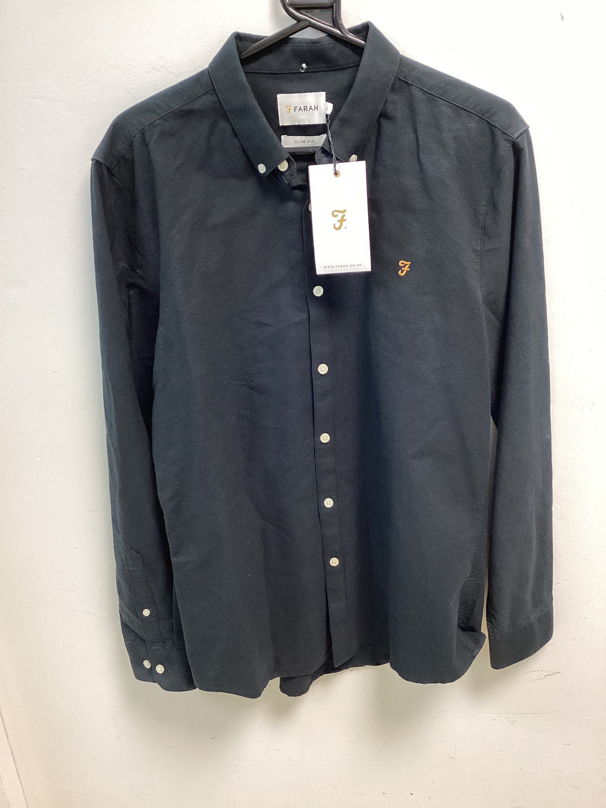 FARAH BNWT men’s brewer cotton slim fit logo shirt Black size large
