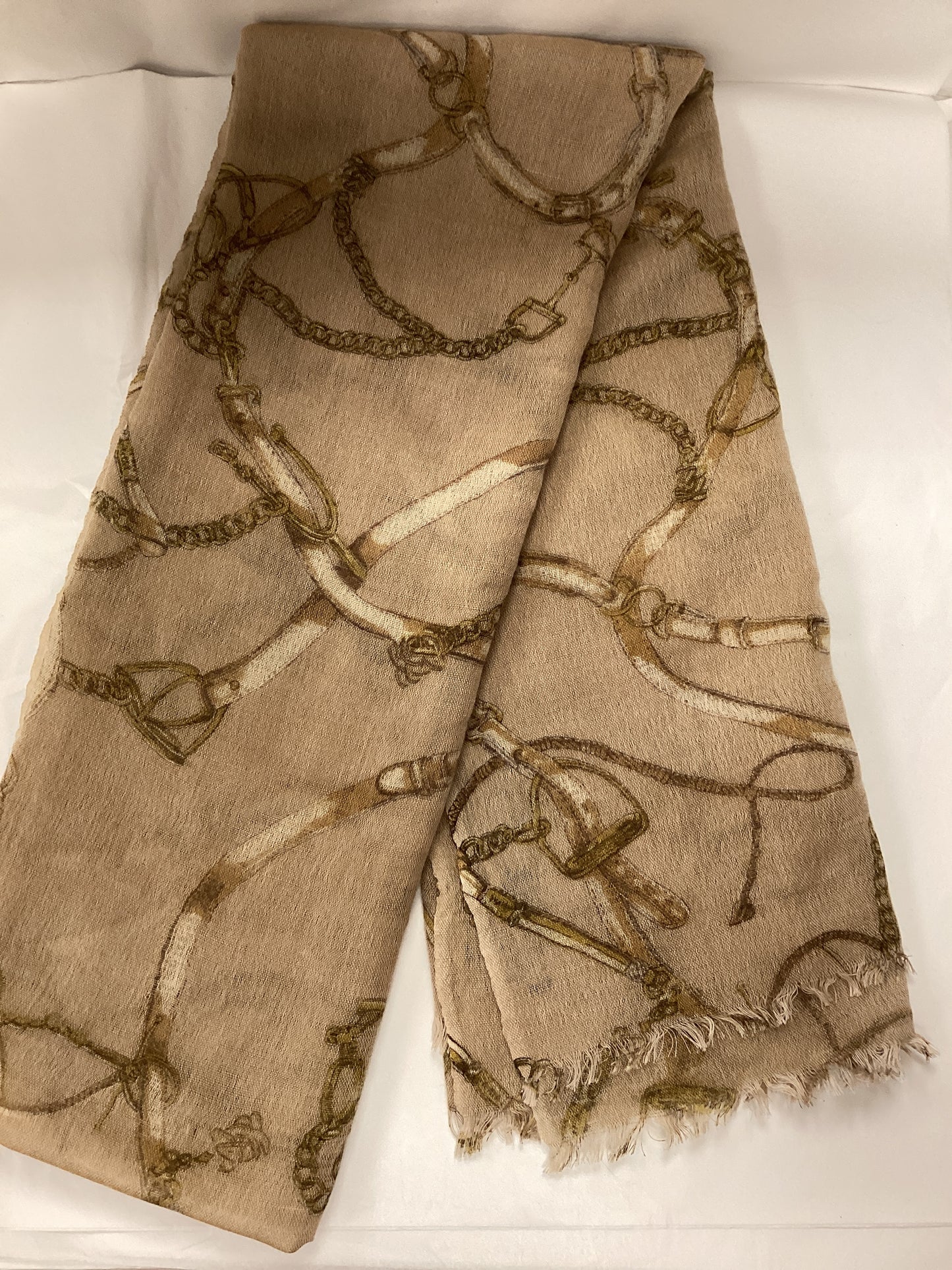 Borbonese Ladies Beige Cotton Scarf, equestrian design