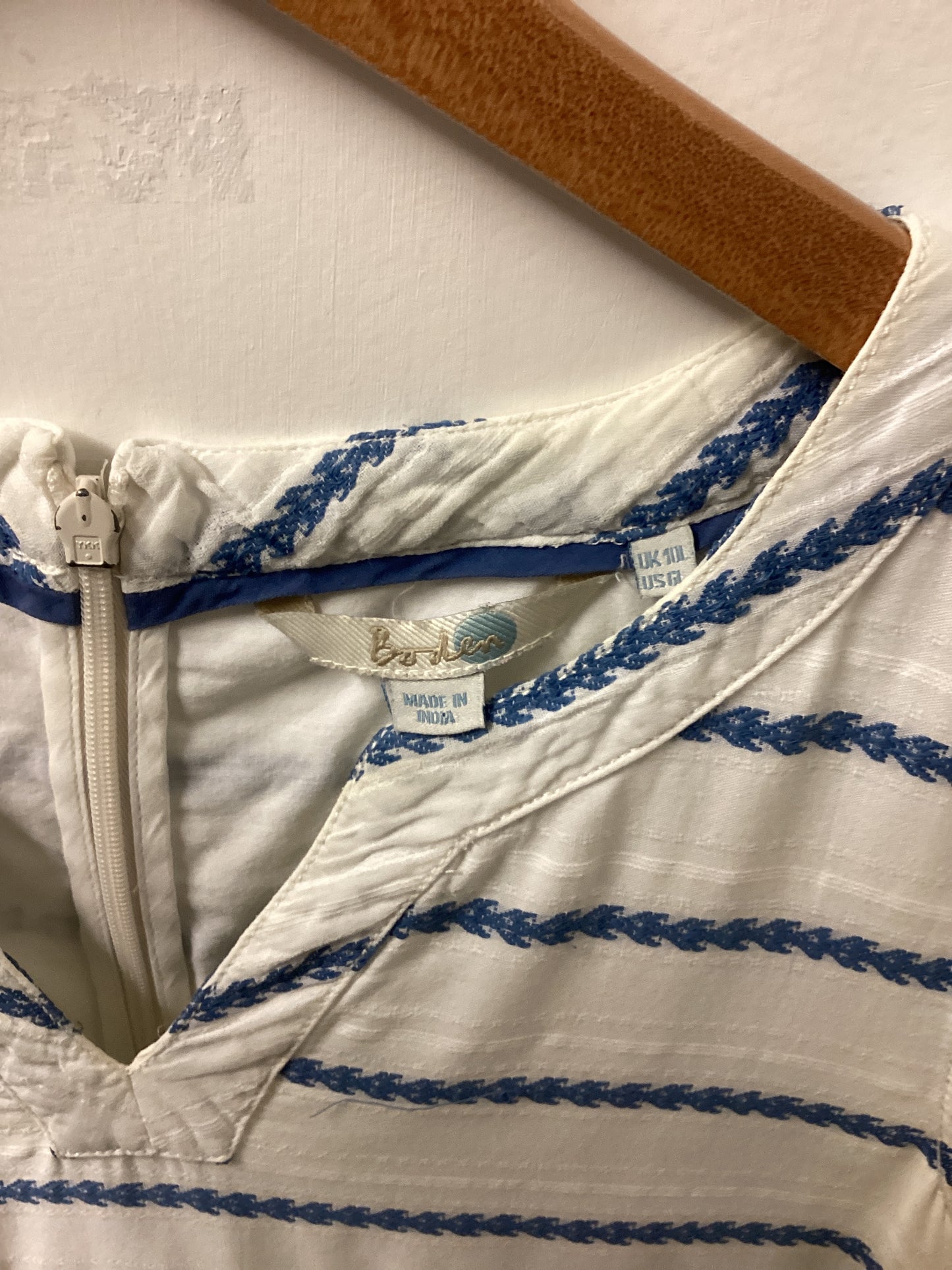 Boden Women’s Sleeveless White and Blue Dress Size UK 10