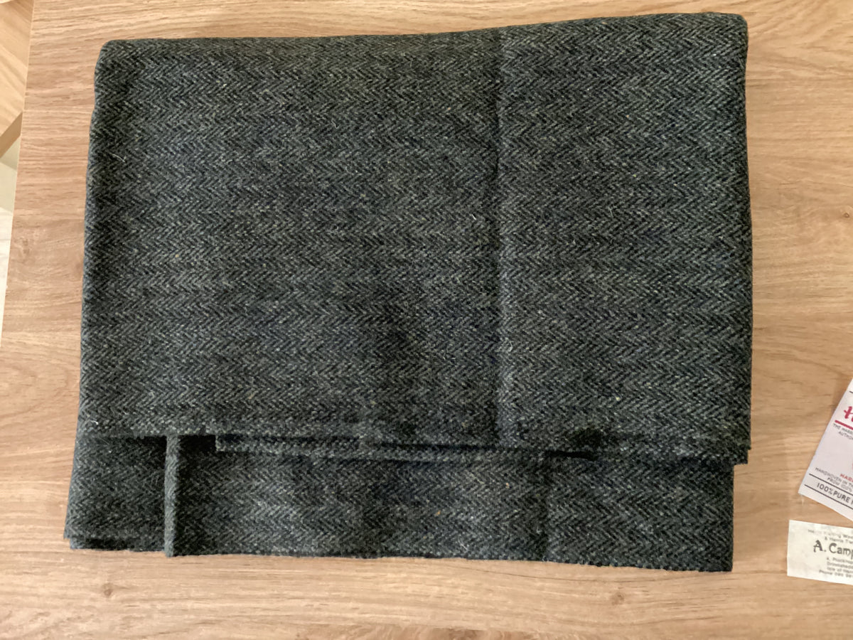 New Harris Tweed fabric 5 yards by 29 ins Dark Grey herringbone with coloured flecks and original weaver &Brand labels