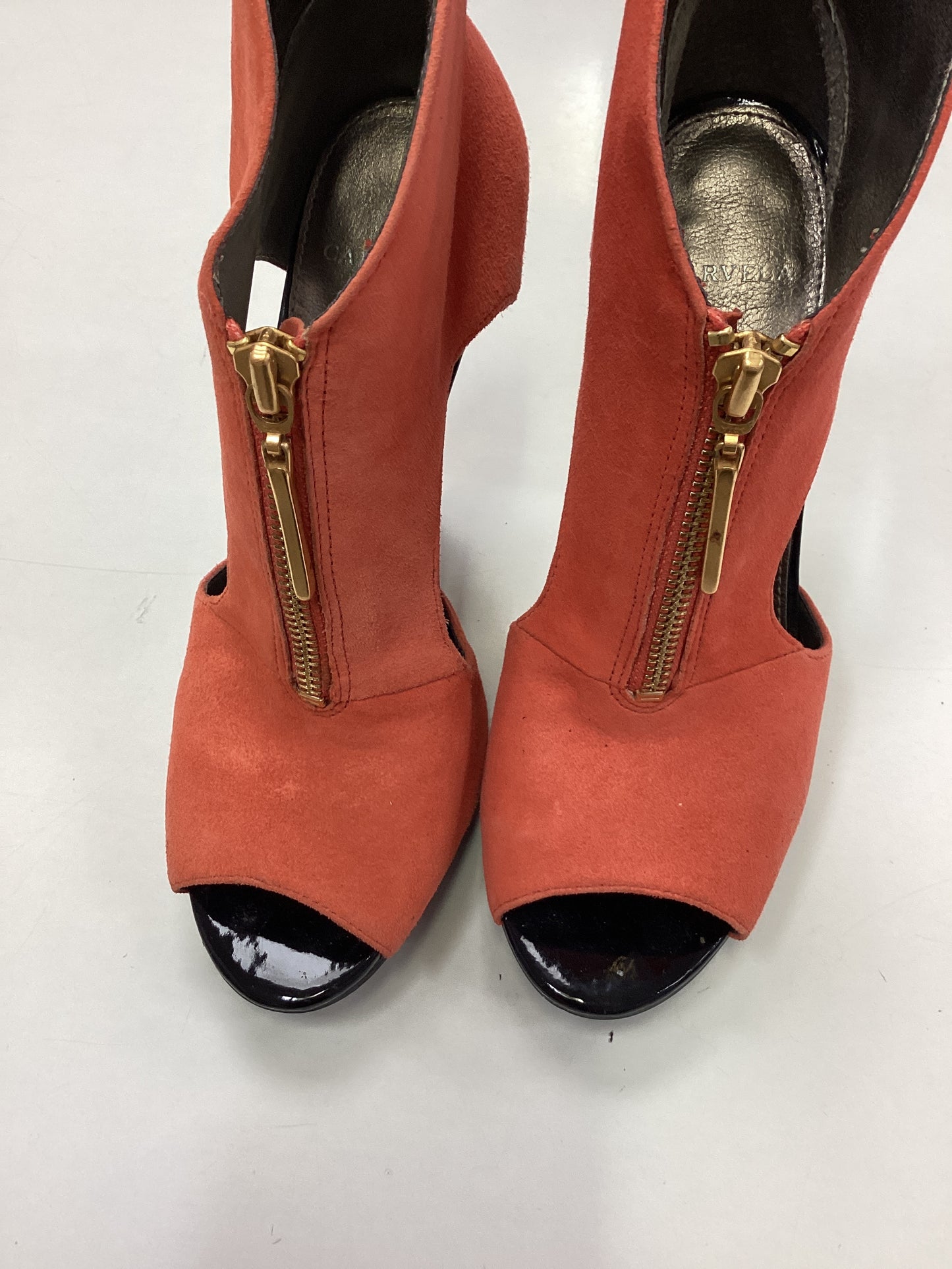 Carvella ladies high fashion size 4 Eur 37 Orange and Gold shoes.