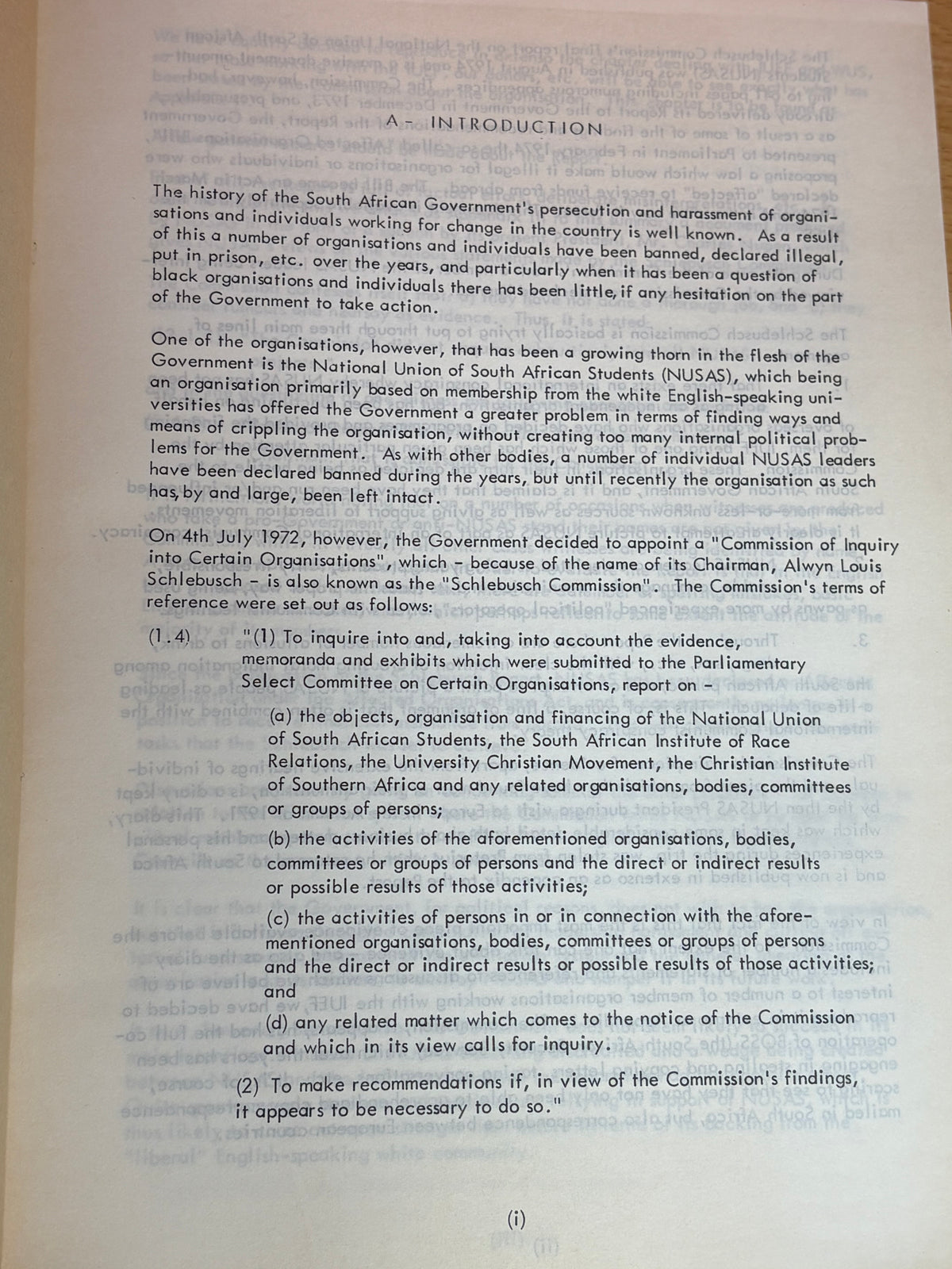 Summary of the So-Called Schlebusch Committee's Final Report on the National Union of South African Students (NUSAS) 1975 by the International University Exchange Fund