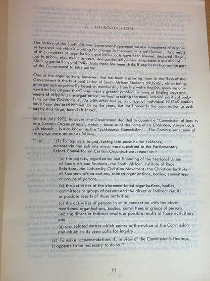 Summary of the So-Called Schlebusch Committee's Final Report on the National Union of South African Students (NUSAS) 1975 by the International University Exchange Fund