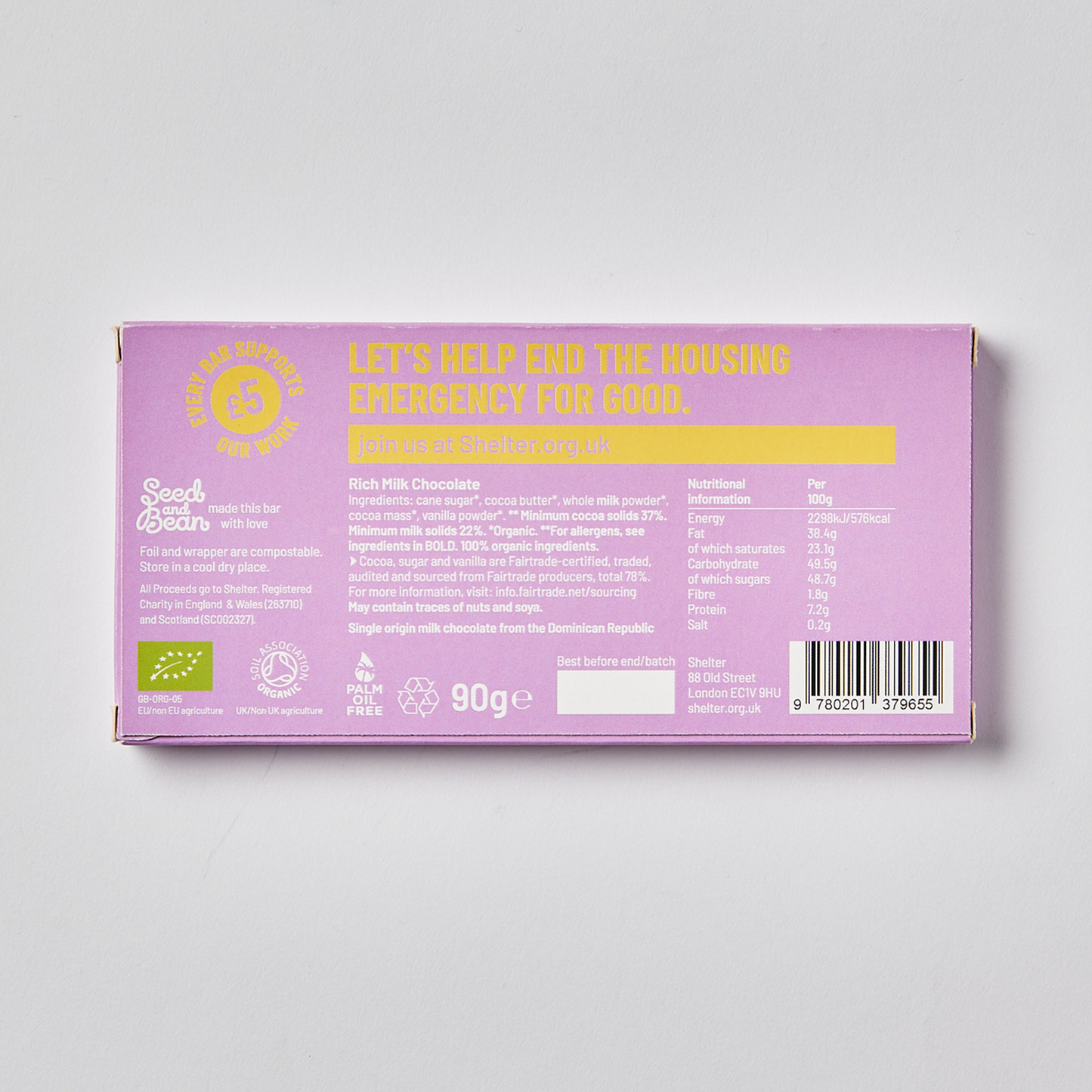 Rich milk chocolate bar purple wrapper and yellow text