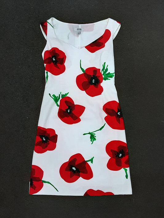 Moschino Cheap & Chic Poppy White and Red Cotton Dress size 12