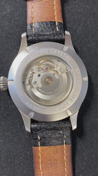 Archimede Pilot Sapphire Crystal Automatic Wrist Watch with Black Leather Strap