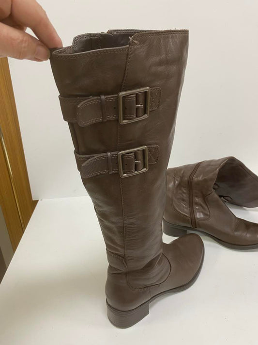 Brown Knee High Leather Riding Boots Clarkes Size 4