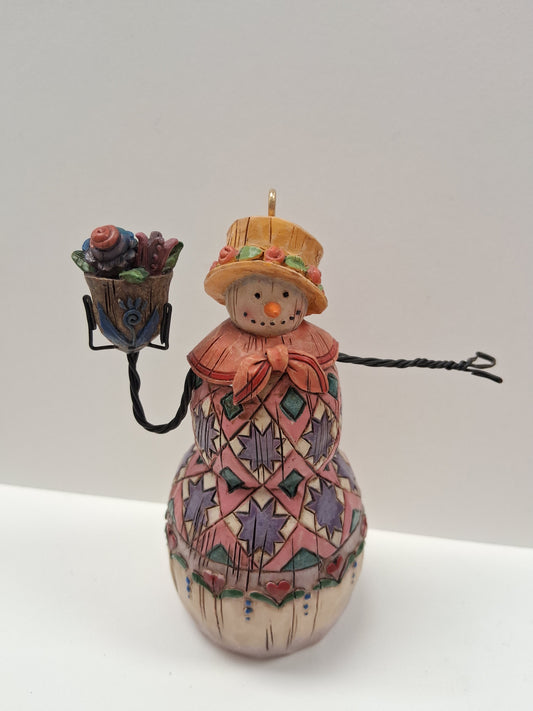 Jim Shore 2003 Heartwood Creek Flower Snowman Ornament