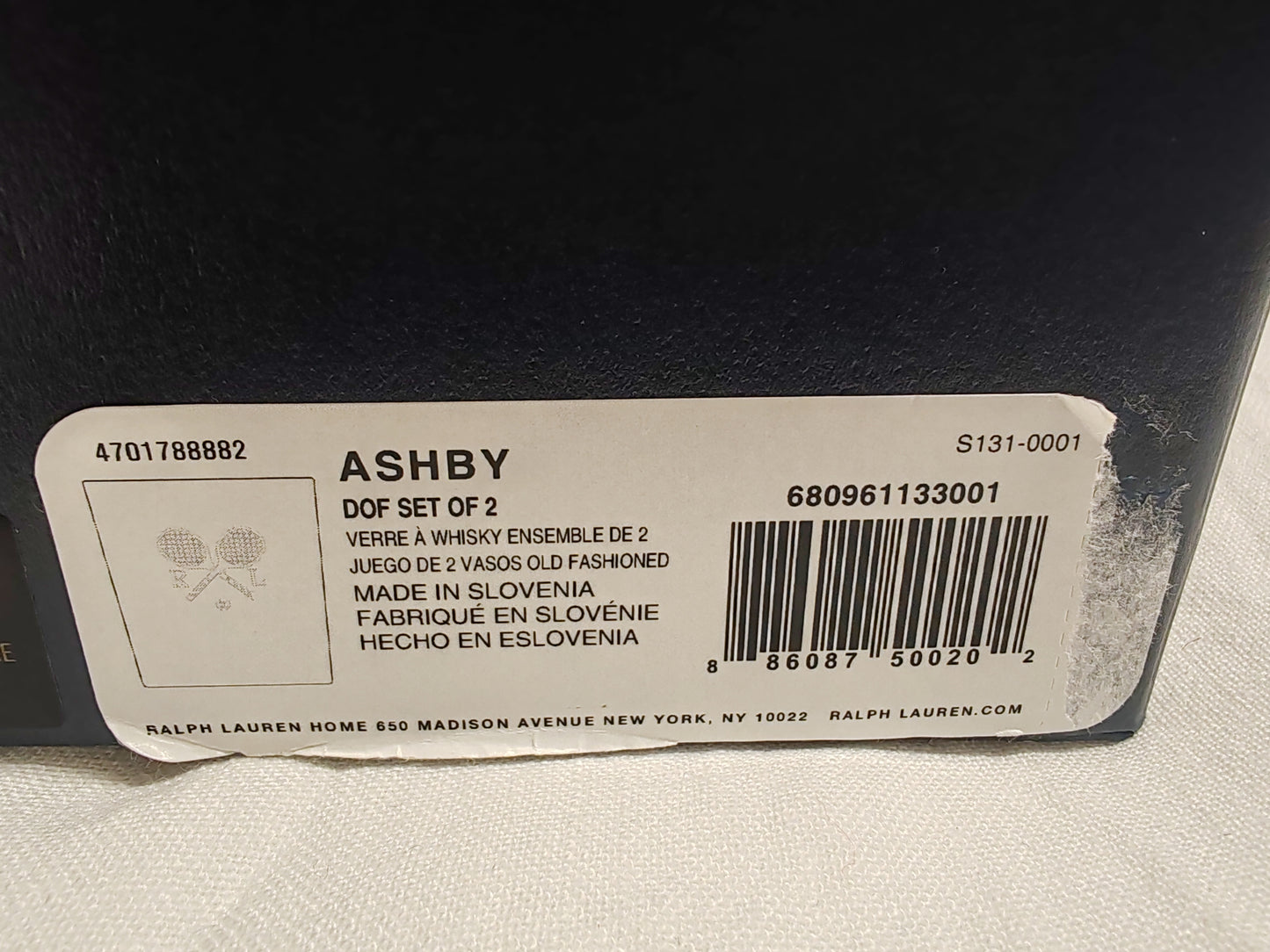 Ralph Lauren Ashby Glass Whisky Tumblers Tennis Etching in Original Box