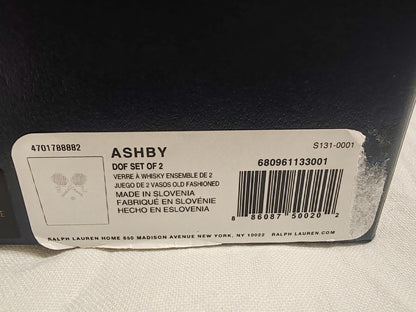 Ralph Lauren Ashby Glass Whisky Tumblers Tennis Etching in Original Box