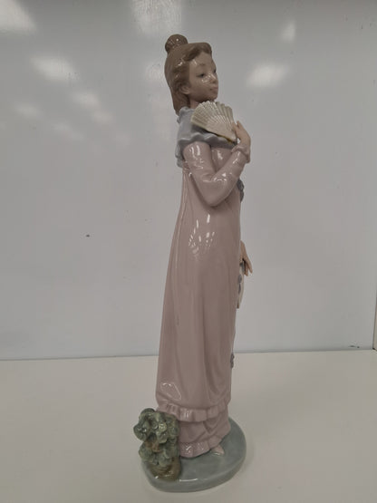 Nao Lladro Lady With Fan Rare Retired 1980 Figurine