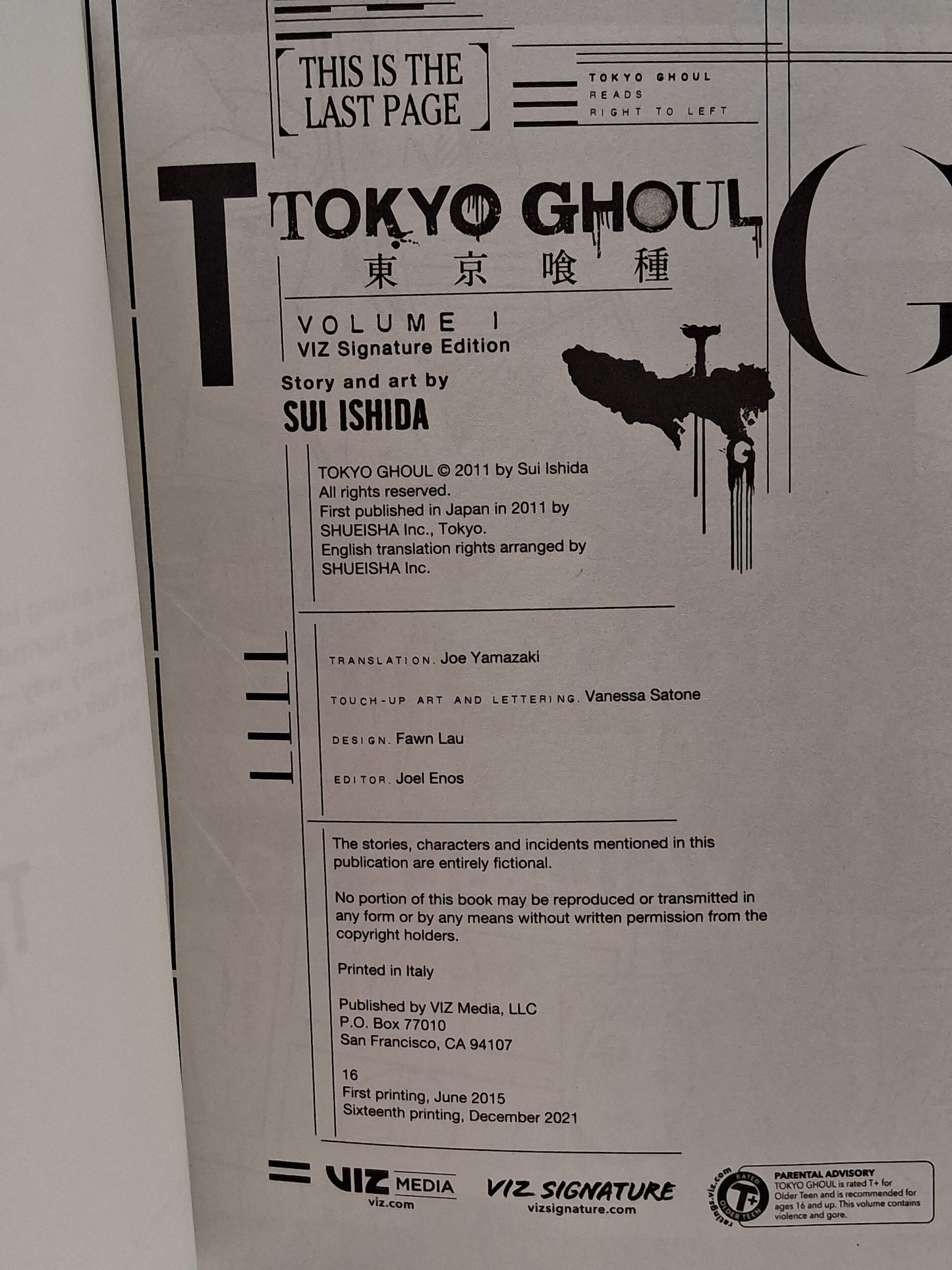 Tokyo Ghoul 1 By Sui Ishida Manga Comic Book