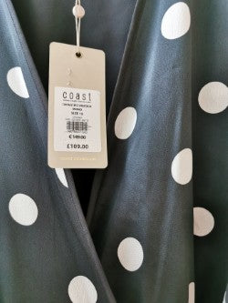 Ladies Coast black and white polka dot wrap dress size 12 BNWT