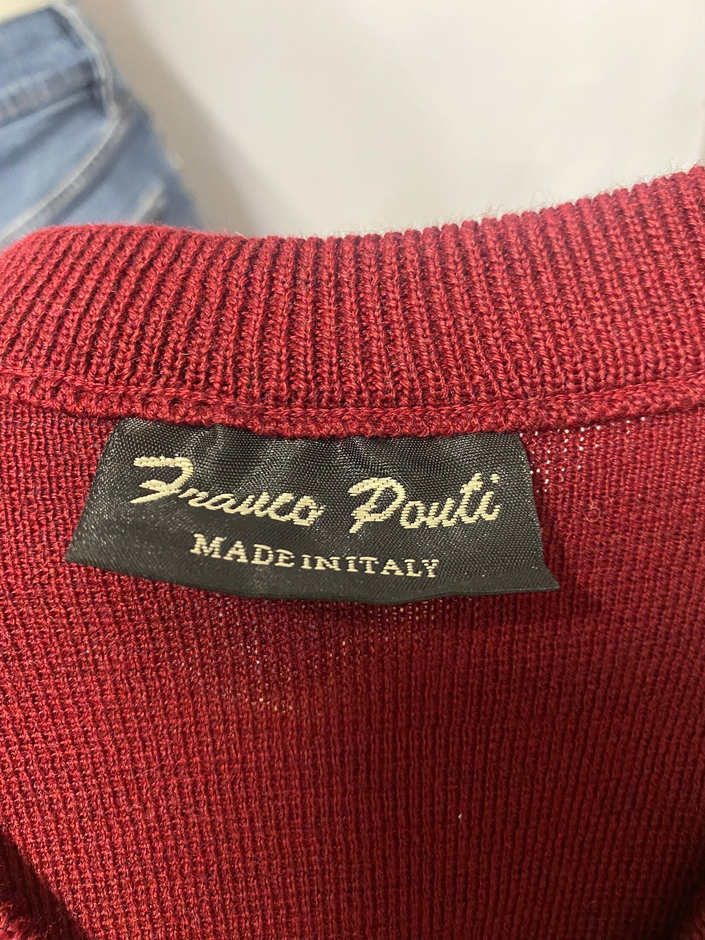 Franco Pouti Maroon Italian Knit Sweater V-neck Small