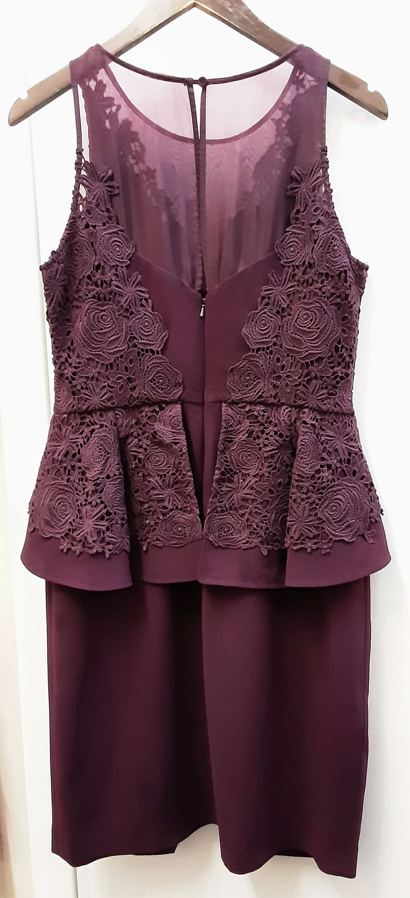 COAST Maroon Dress w/Lace Peplum Detail Size 12