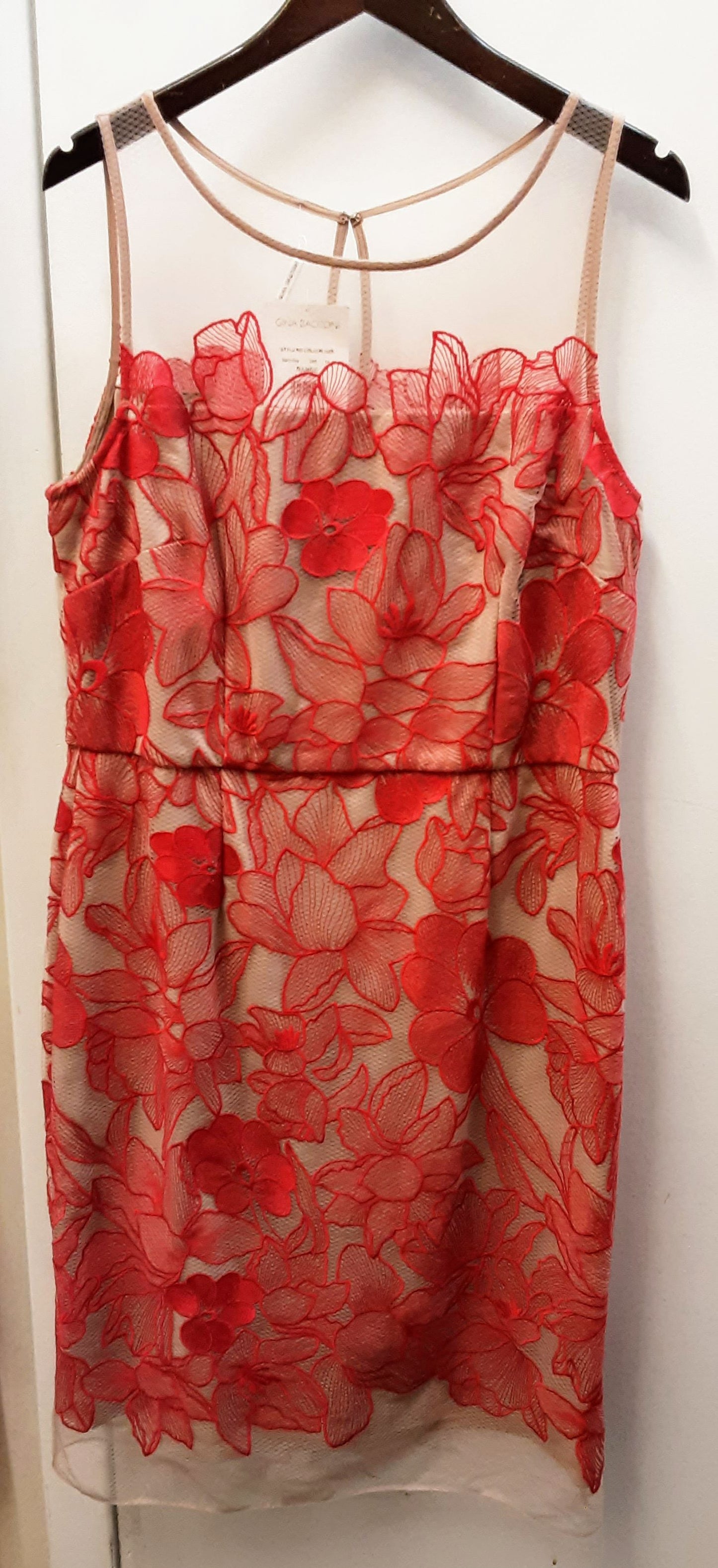 BNWT GINA BACCONI Nude & Red Sleeveless Dress RRP £260 Size 18