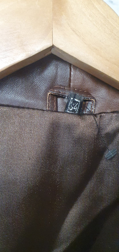 Tunc Brown Patchwork Leather Coat Size Medium