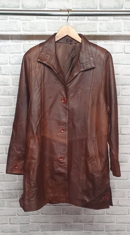 Tunc Brown Patchwork Leather Coat Size Medium