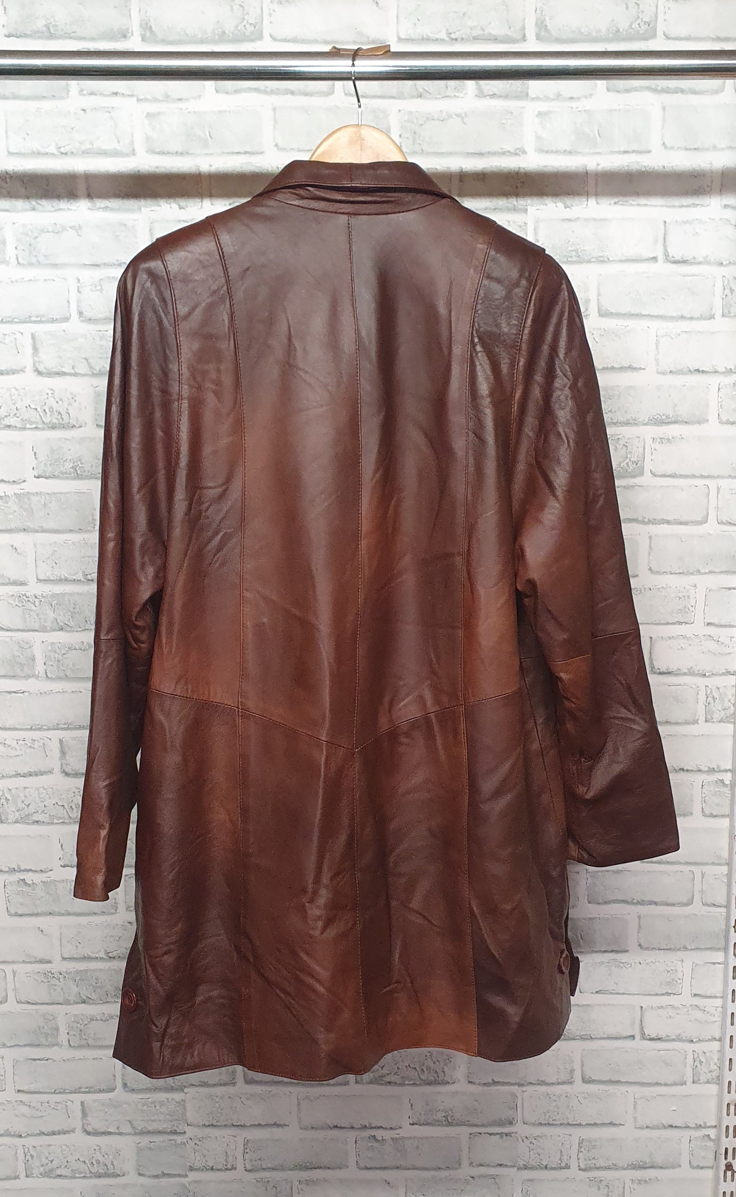Tunc Brown Patchwork Leather Coat Size Medium