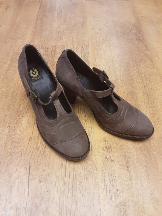 Belstaff Brown T-Bar Heeled Shoes w/Buckles Size UK 4 (EU 37)