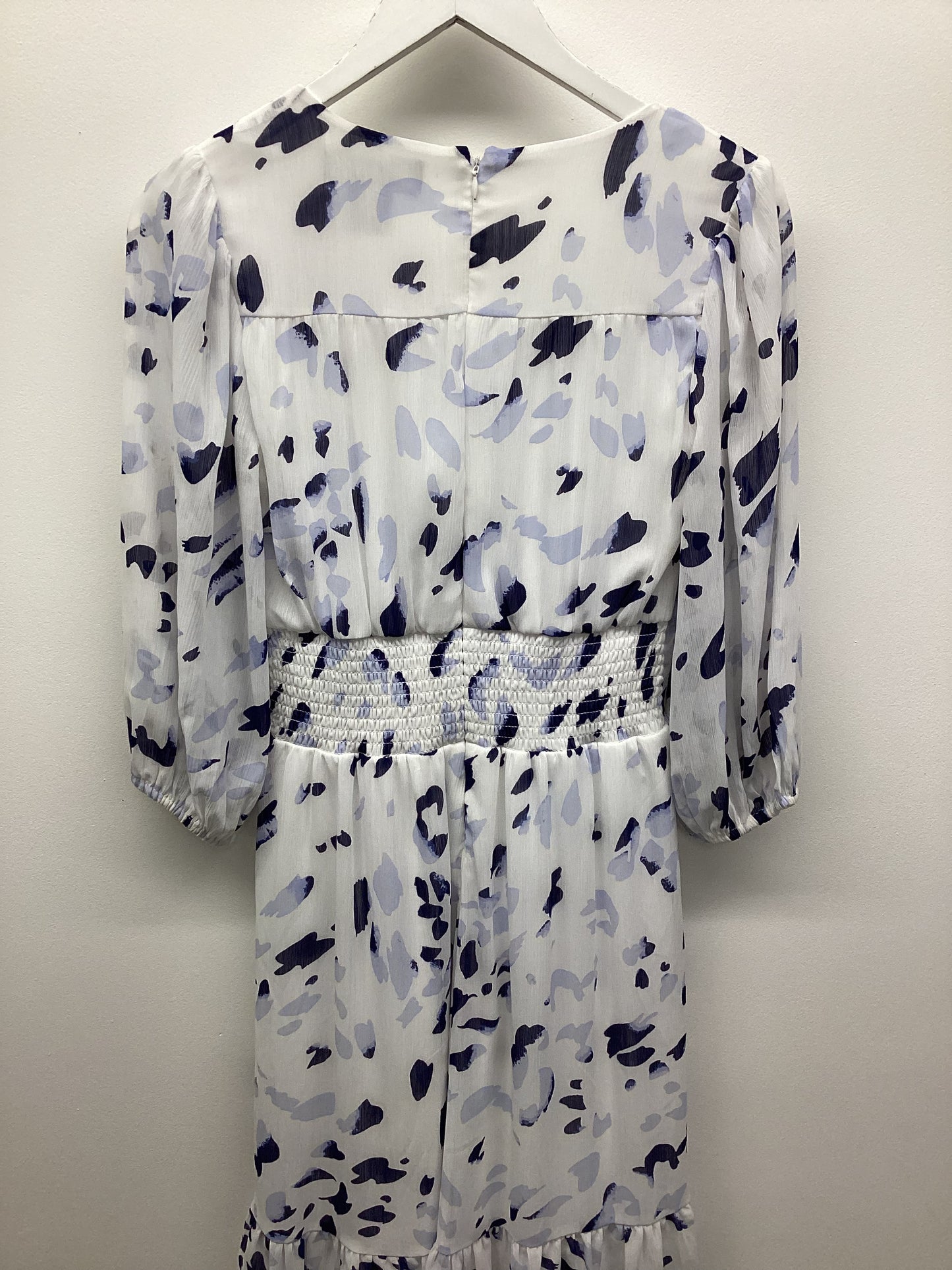 DKNY Midi White Blue Patterned Dress (Size 6 UK / 34 FR)