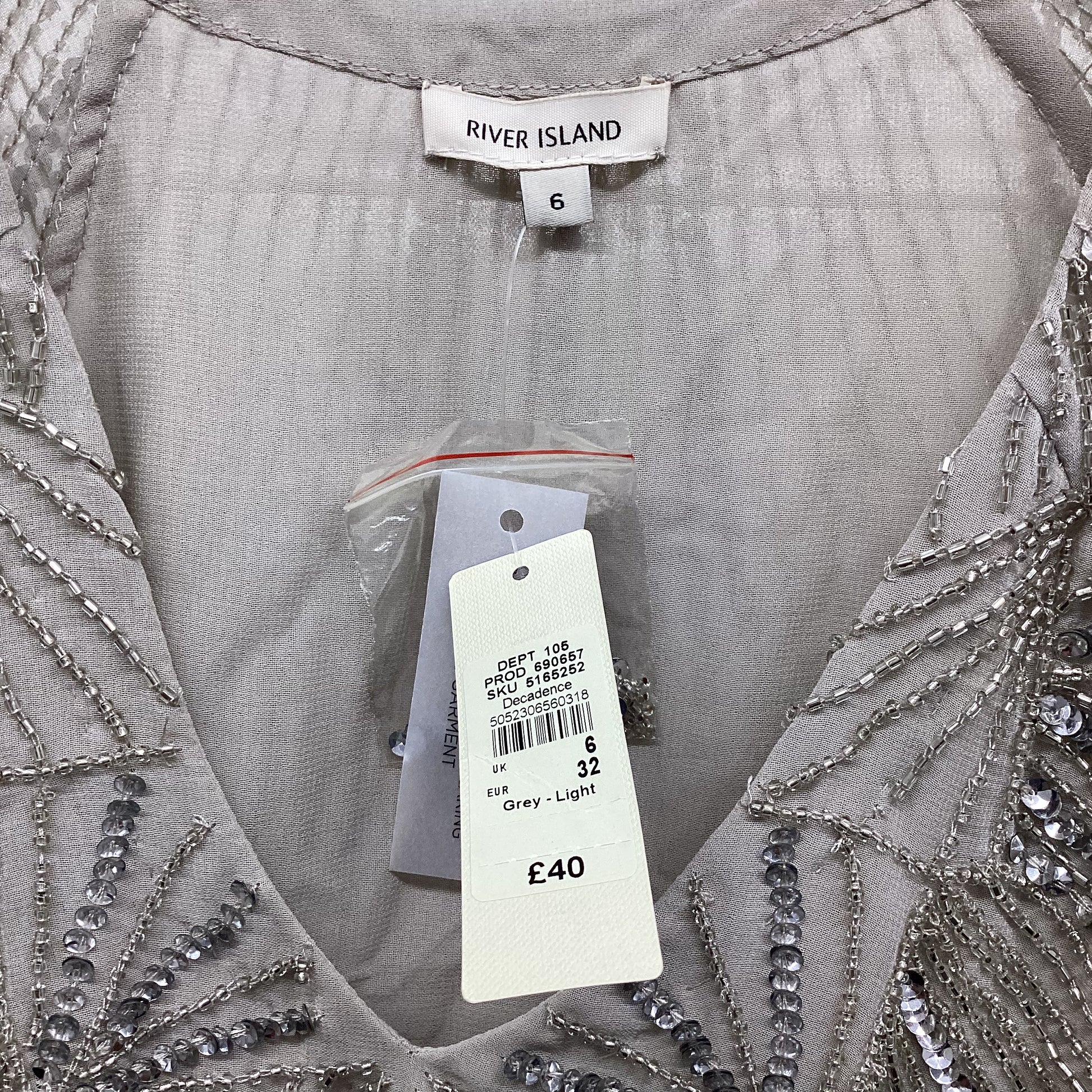 River Island Decadence Sequin Top Light Grey BNWT Size 6 UK
